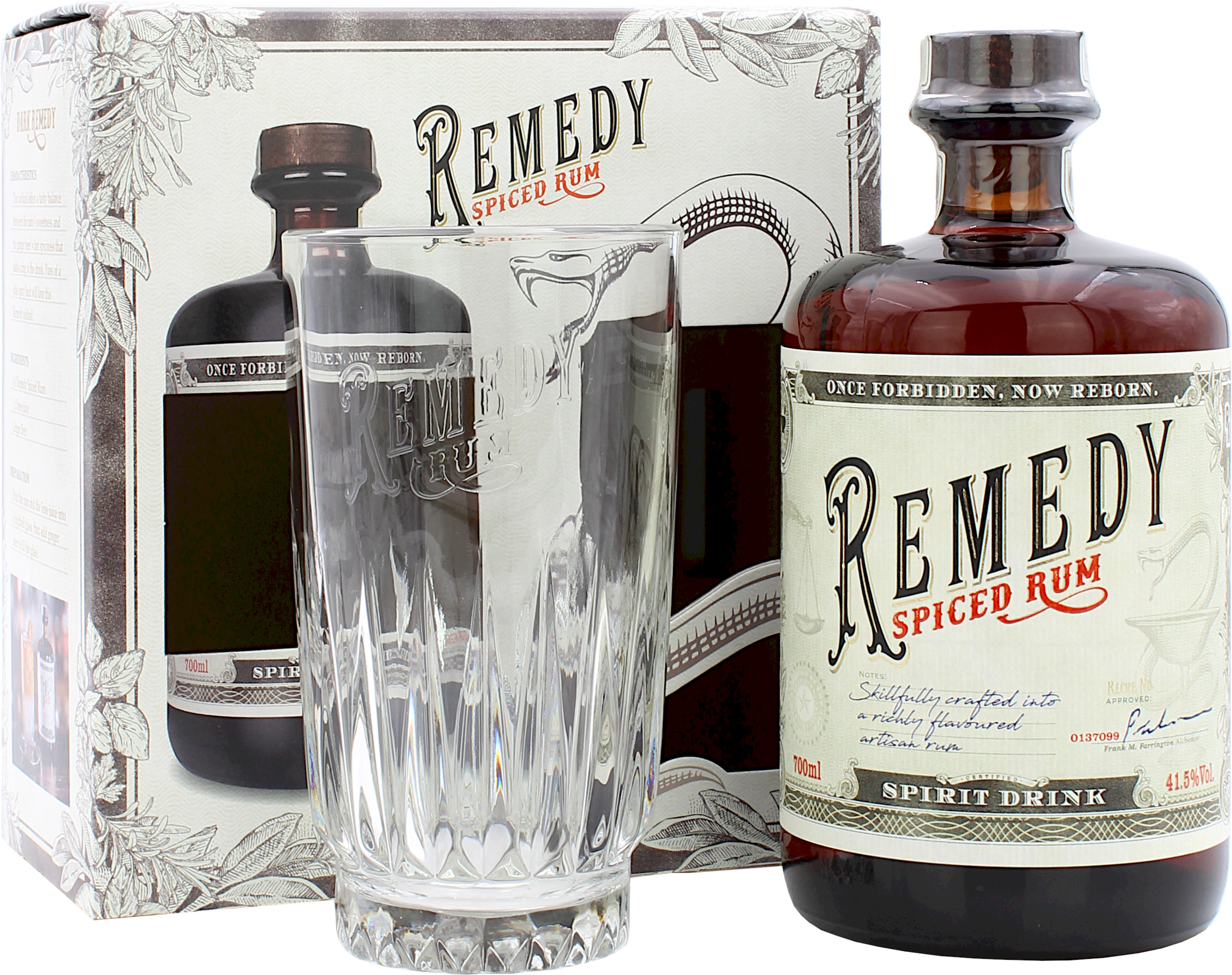 Remedy Spiced Rum Glas High mit Geschenkset Ball