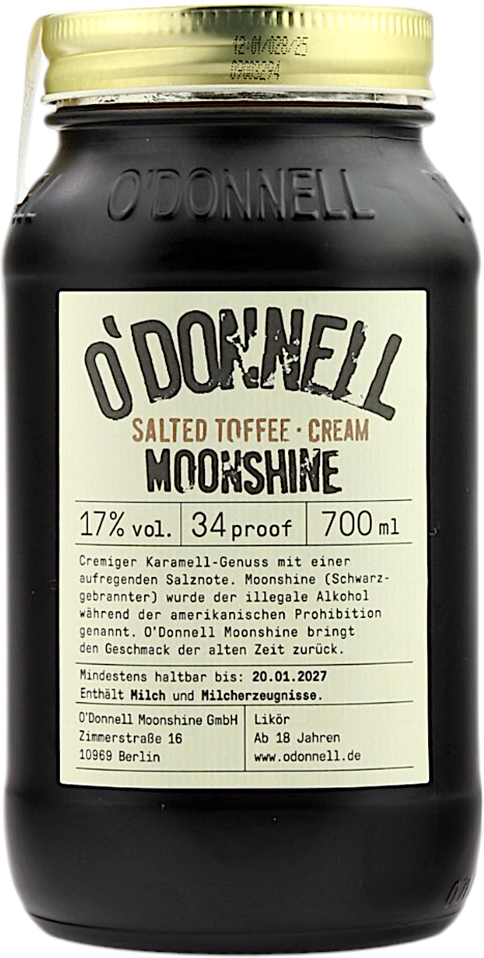 O'Donnell Moonshine Salted Toffee Cream mit 17.0% 0,7l 