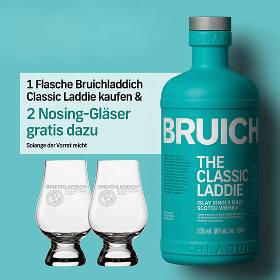 Bruichladdich Scottish Barley The Classic Laddie Set mit 2 Gläser gratis 50.0% 0,7l