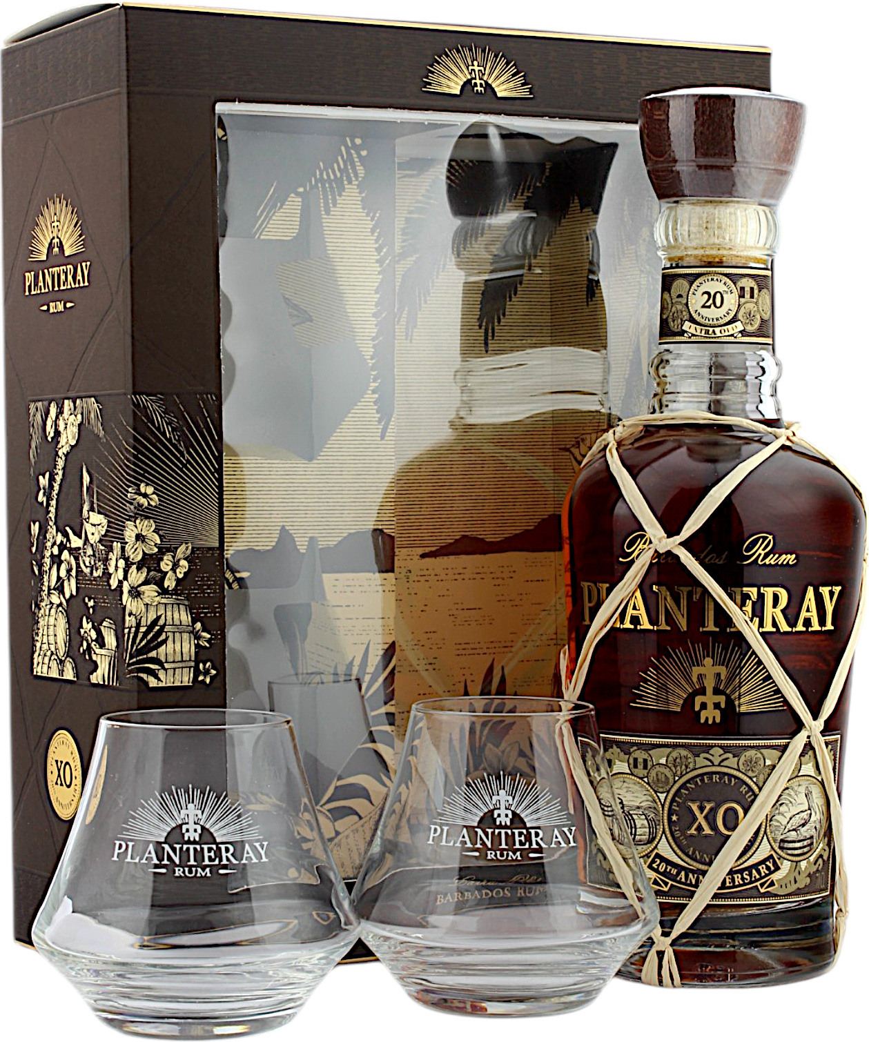 Planteray Barbados X.O. Rum 20th Anniversary Geschenkset mit 2 Tumbler 40.0% 0,7l