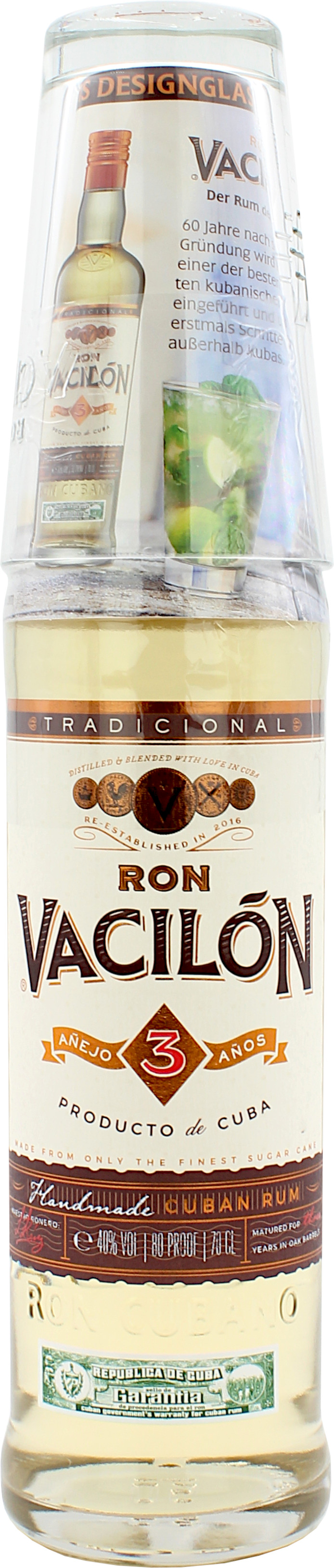 Ron Vacilon Anejo 3 Jahre Rum Geschenkset mit Glas 40.0% 0,7l