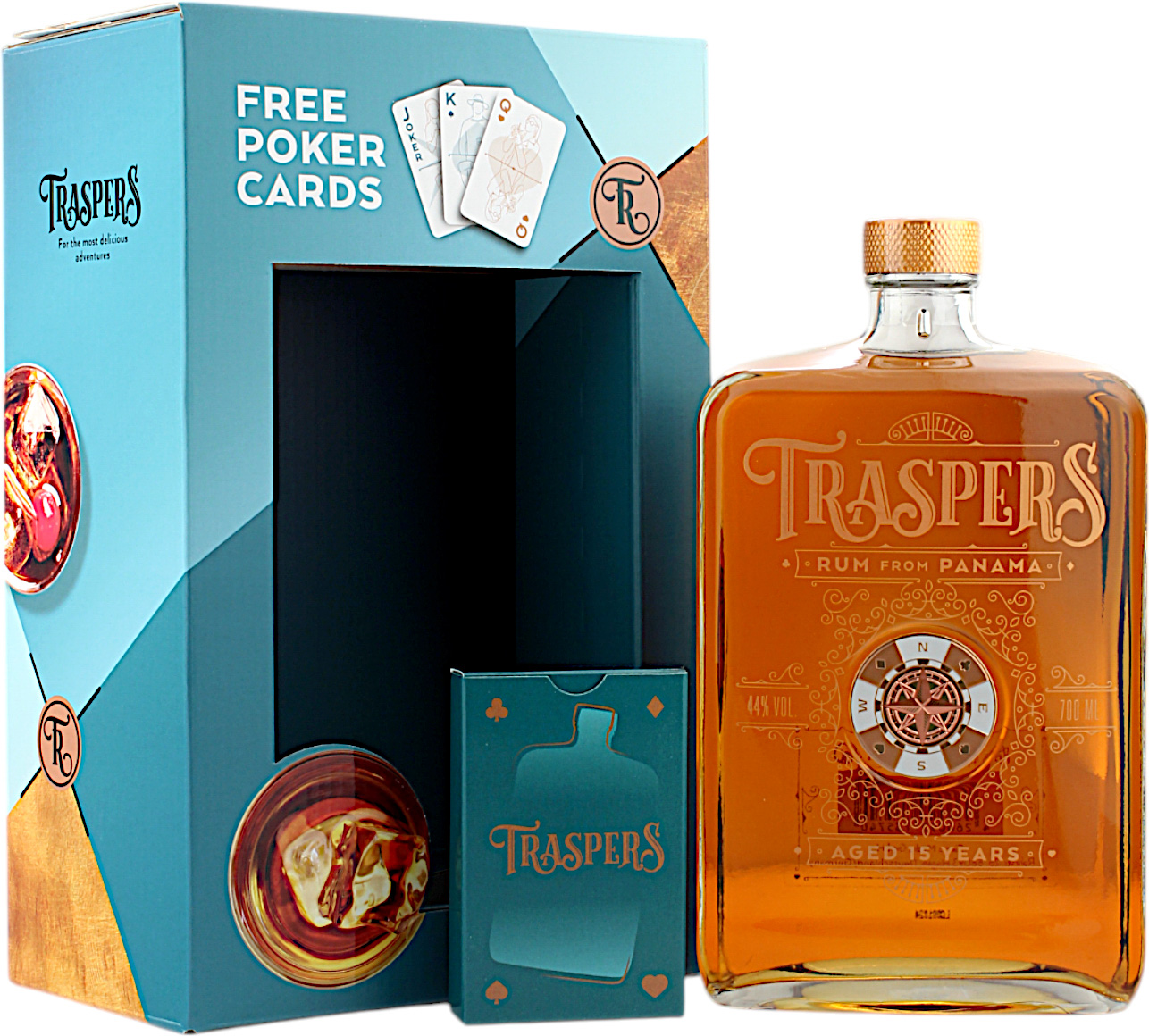 Traspers Panama Rum 15 Jahre Geschenkset mit Kartenspiel 44.0% 0,7l