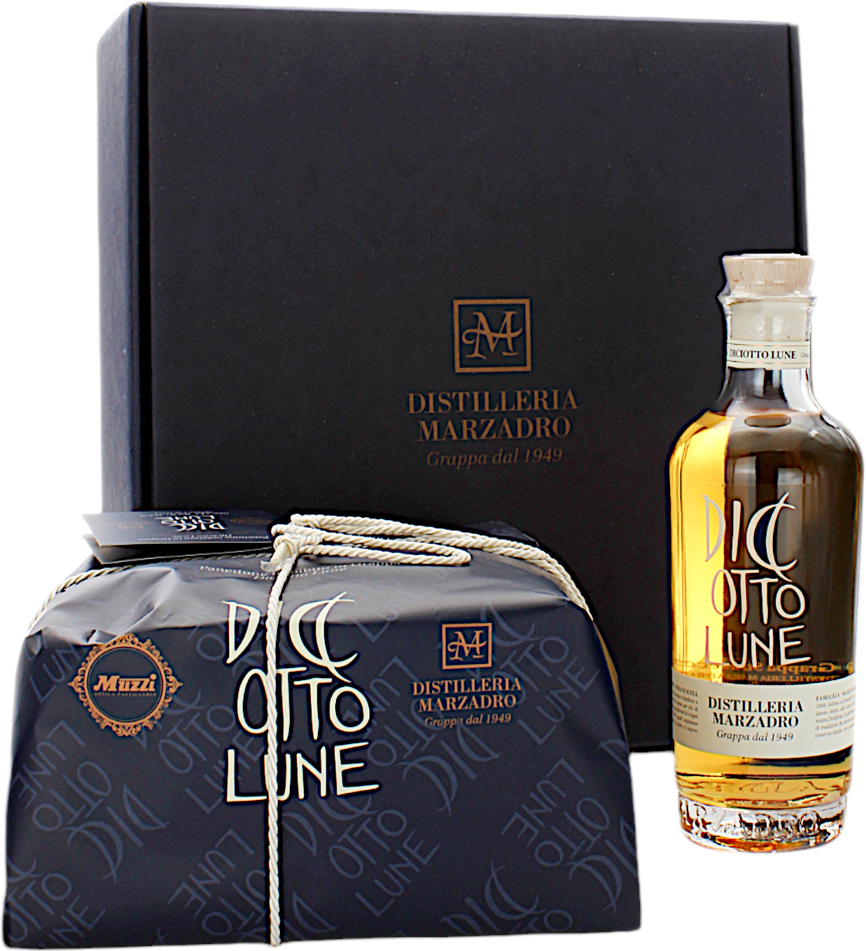 Marzadro Geschenkset Panettone & Diciotto Lune Grappa 41.0% 0,5l